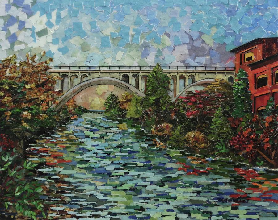 Bridge at Ashton, Blackstone Valley River, Rhode Island, Impressionism  Mixed Media by JAMartineau