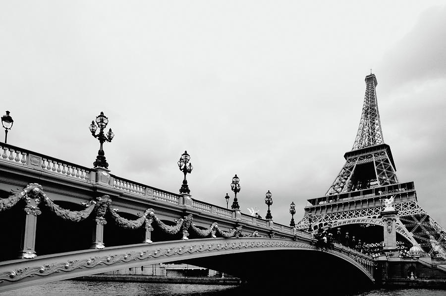 Bridge Crossing River Seine To Eiffel Photograph by Ehstock