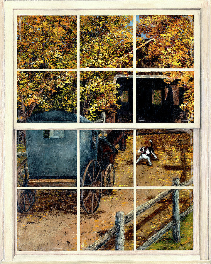 Fall Painting - Bridge Guard - Through The Window by Sher Sester