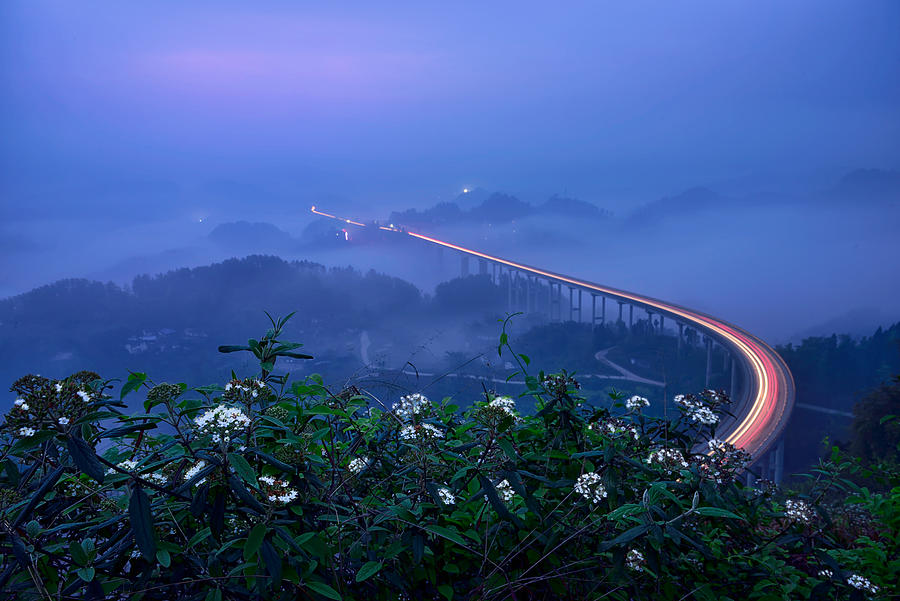 Landscape Photograph - Bridge In Blue Hour by Mei Xu