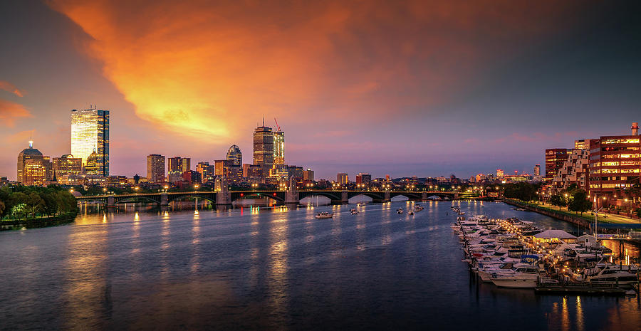 Bridge in Boston city with night and sunrise morning sky Photograph by Anek Suwannaphoom