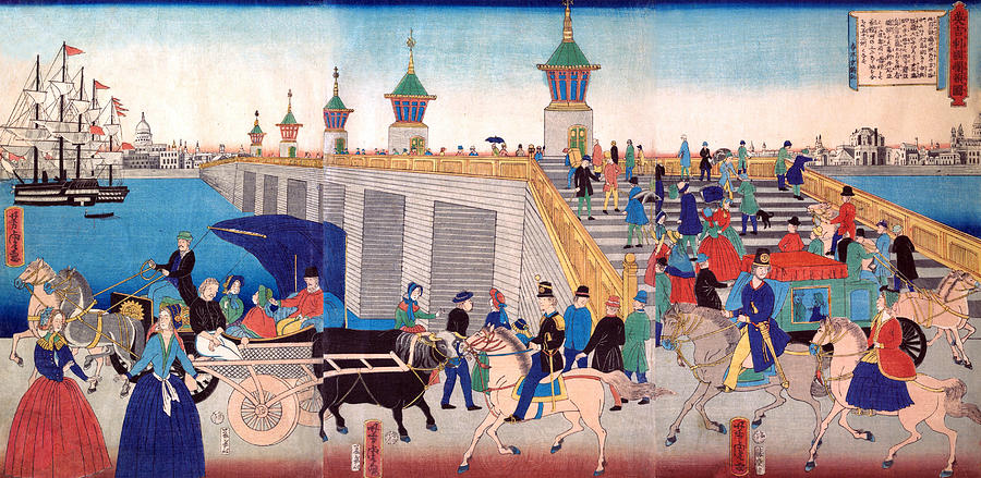 Bridge in Old london Painting by Utagawa Yoshimori