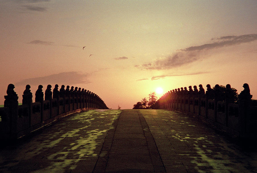 Sunset Digital Art - Bridge In The Summer Palace, China by Bruno Cossa
