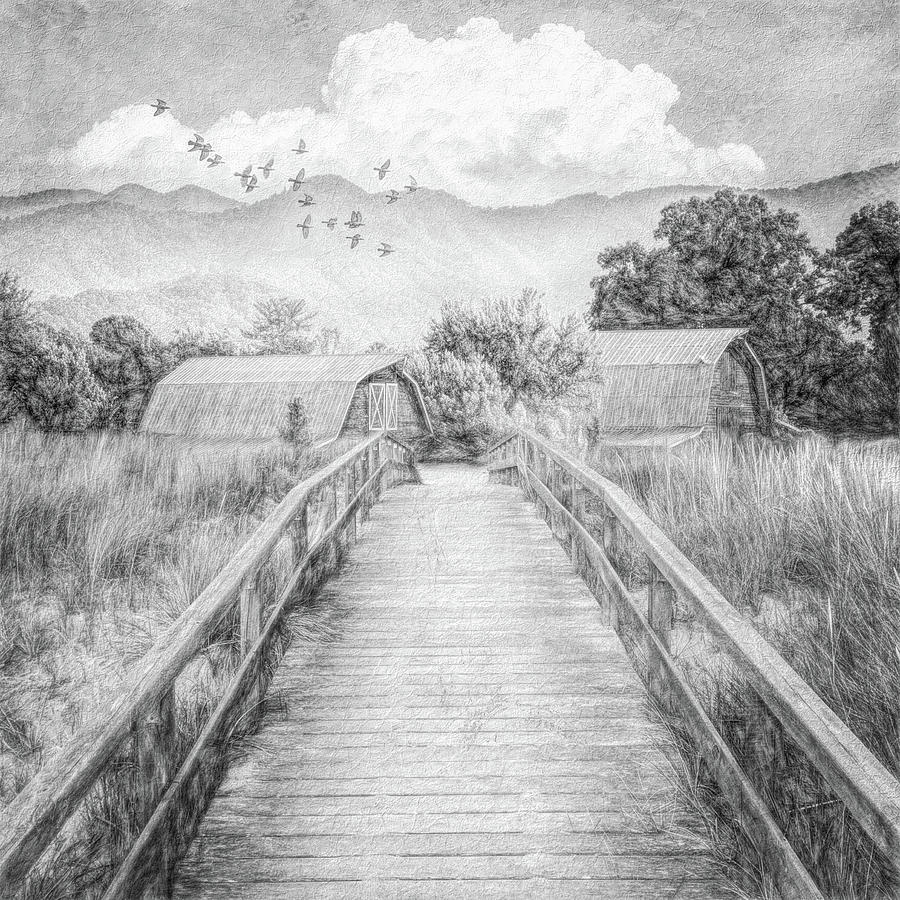 Bridge into the Country in Black and White Photograph by Debra and Dave Vanderlaan