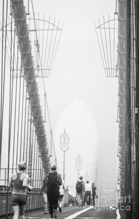 Brooklyn Bridge Photograph - Bridge Joggers by David Bearden