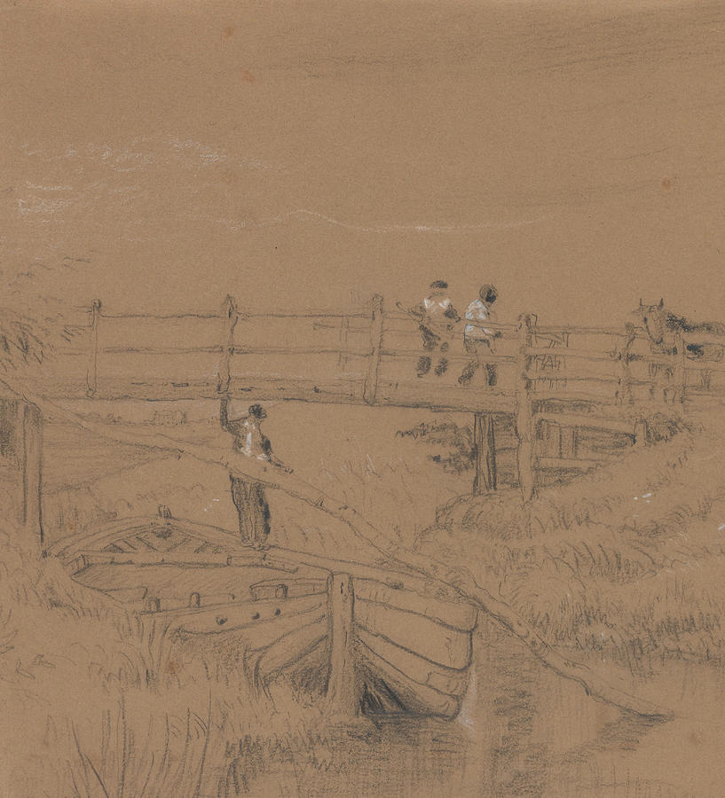 Bridge Over a Stream with Figures Drawing by Peter De Wint