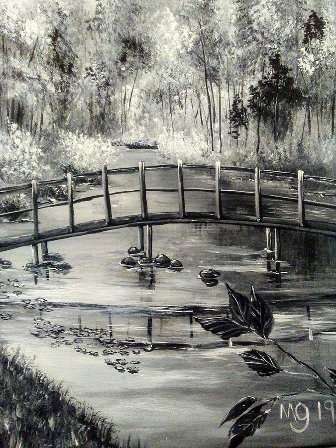 Bridge Over Pond Painting by Mindy Gibbs