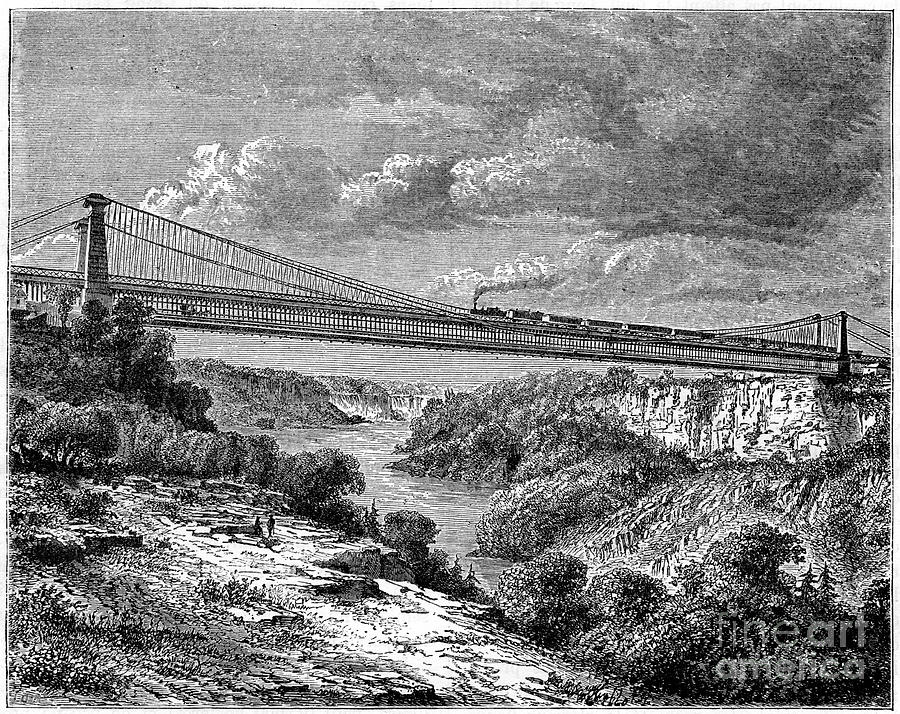 Bridge Over The Niagara, Canada, 19th Drawing by Print Collector