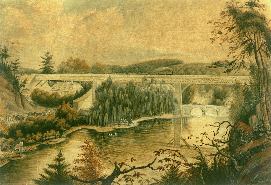 Bridge over the Wissahickon Creek, about 1835 Drawing by William Breton