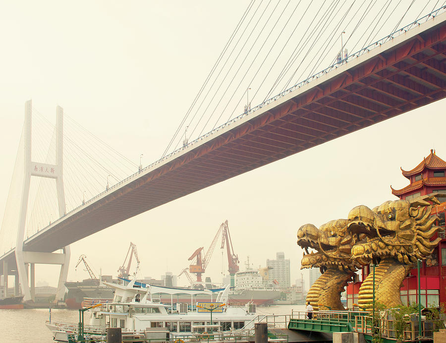 Dragon Digital Art - Bridge Over Yangtze River, Shanghai, China by Craig Easton