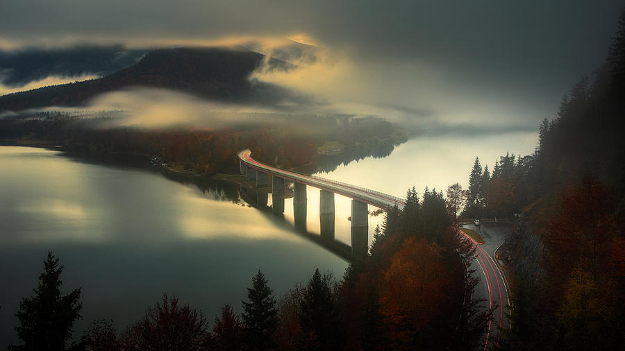 Fall Photograph - Bridge To The Fog by Thomas Siegel