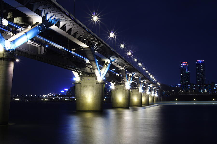 Bridge With Lighting At Night Photograph by Sungjin Kim