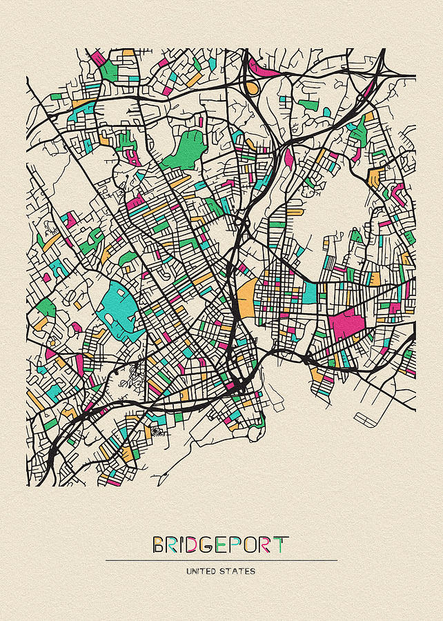 Bridgeport Drawing - Bridgeport, United States City Map by Inspirowl Design Bridgeport Drawing - Bridgeport, United States City Map by Inspirowl Design