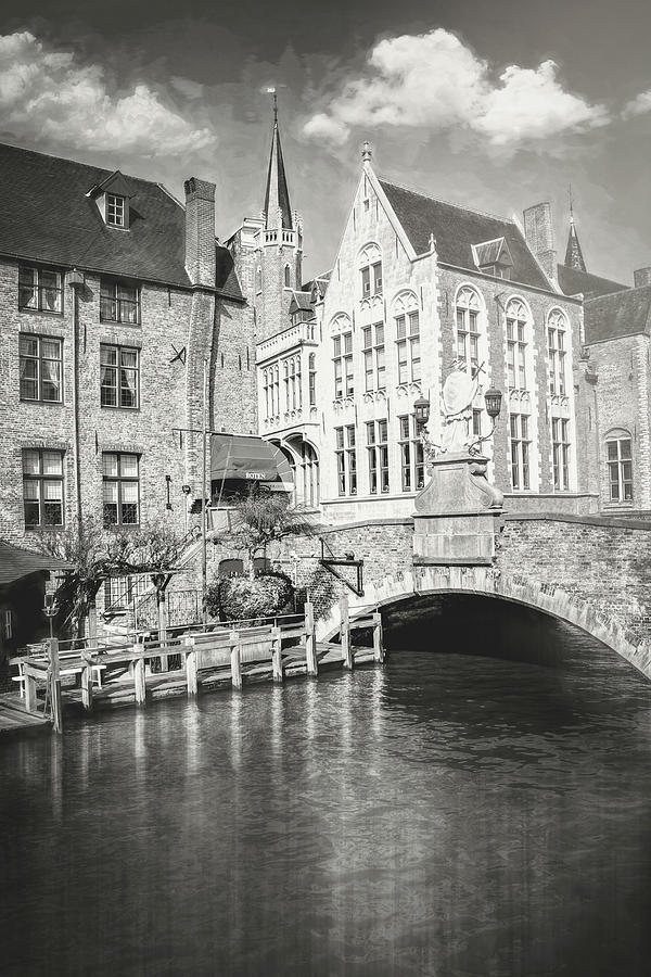 Bridges of Bruges Belgium Black and White Photograph by Carol Japp