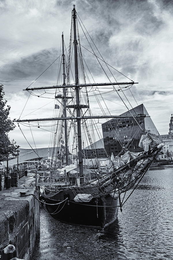 Brigantine Tall Ship Monochrome Photograph by Jeff Townsend