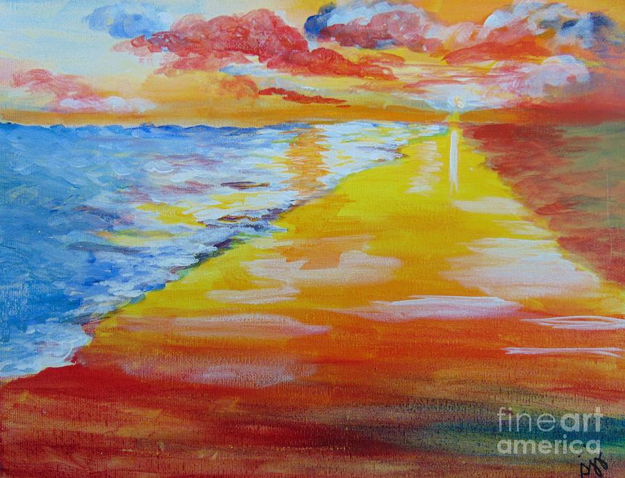 Bright Beach Painting by Saundra Johnson