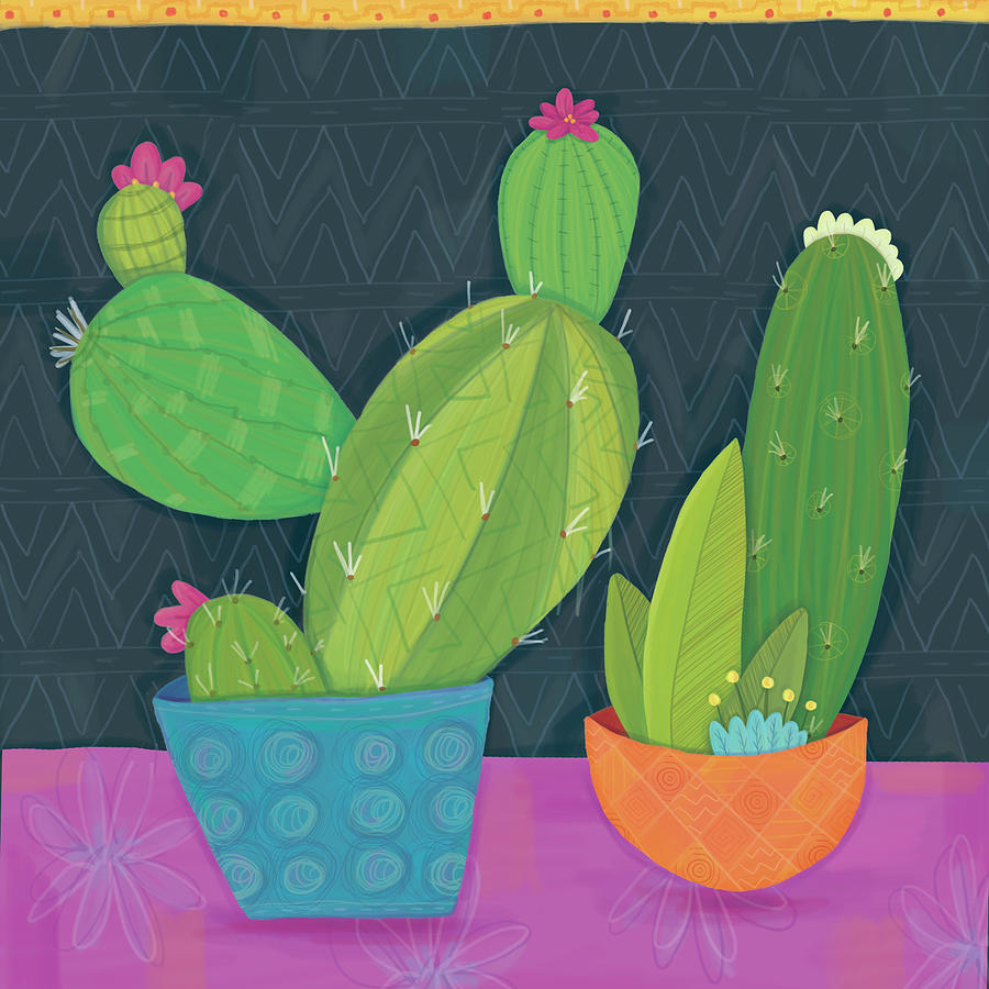 Pattern Digital Art - Bright Cactus 1 by Holli Conger