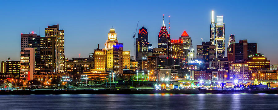 Bright City Lights on the River - Philadelphia Photograph by Bill Cannon