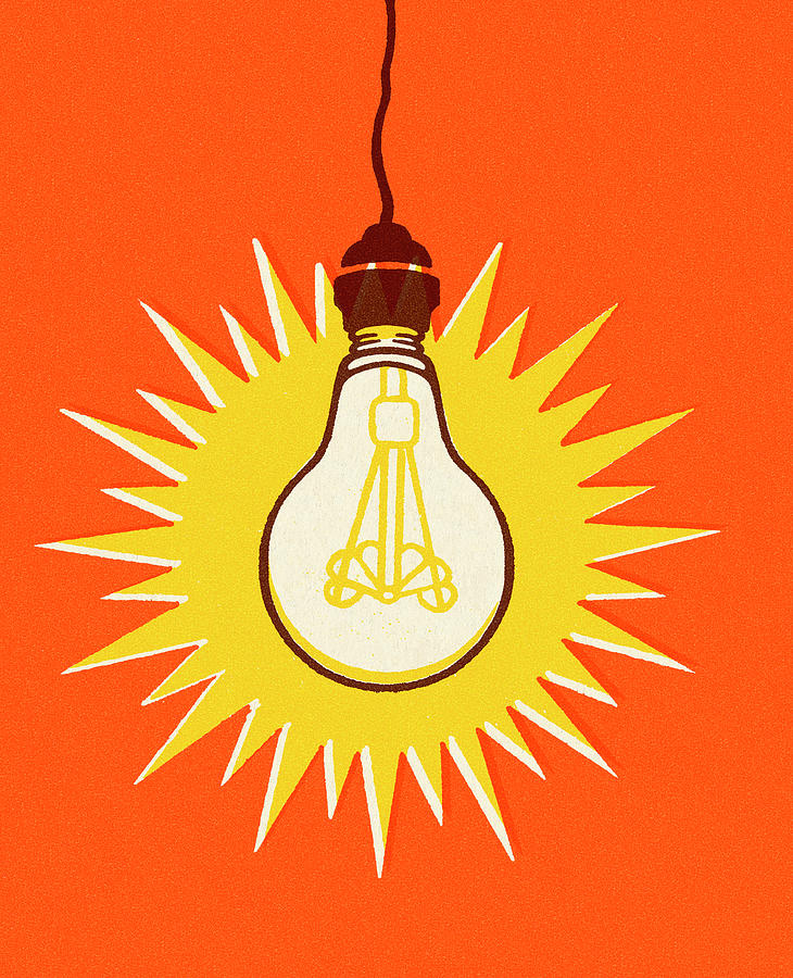 Vintage Drawing - Bright Lightbulb by CSA Images