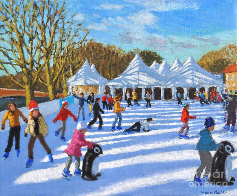 Bright morning, Hampton Court Palace Ice Rink, London Painting by Andrew Macara