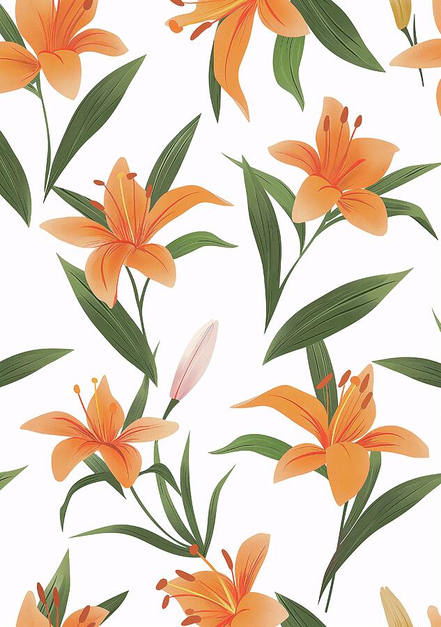 Bright Orange Lilies On White Background Digital Art by Trendy Art Bright Orange Lilies On White Background Digital Art by Trendy Art