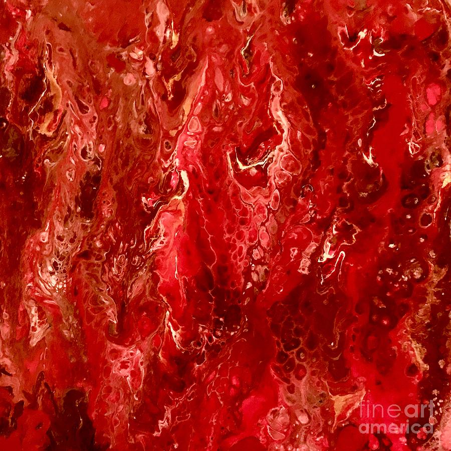 Bright Red Acrylic Pour Painting Painting