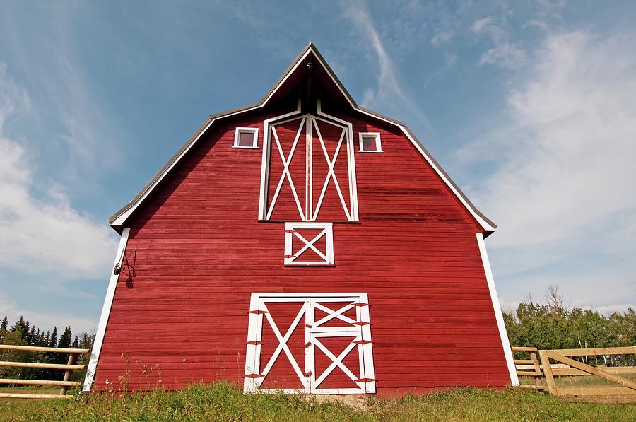 Bright Red Barn Down On The Farm Photograph by Wildroze