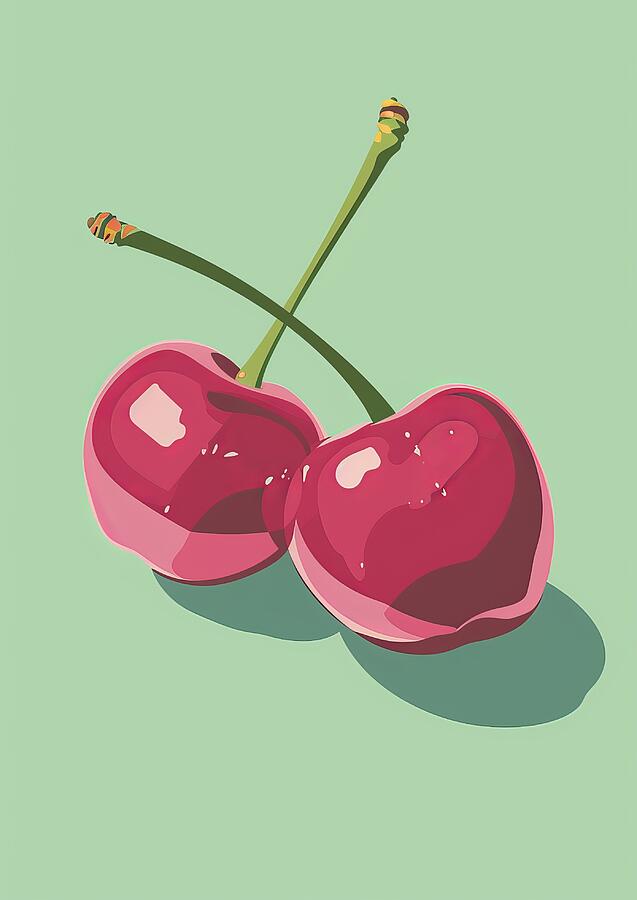 Bright Red Cherries On Green Background Digital Art by Trendy Art Bright Red Cherries On Green Background Digital Art by Trendy Art