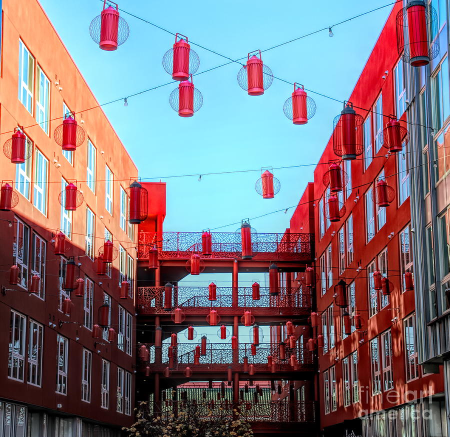 Los Angeles Photograph - Bright Red Orange Lanterns Chinatown  by Chuck Kuhn