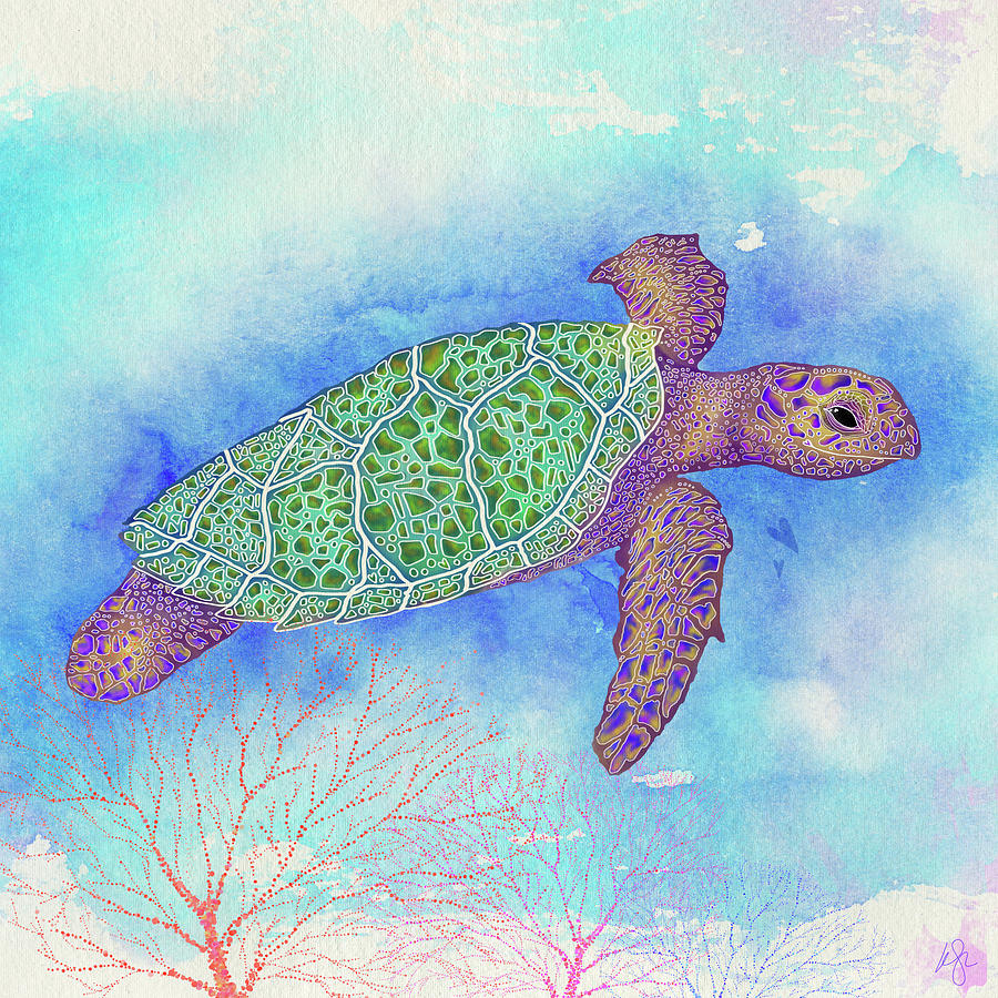 Bright Sea Turtle Mixed Media by Kimberly Glover - Fine Art America