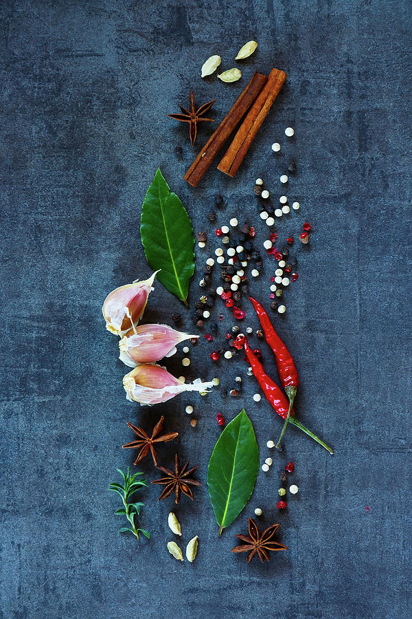 Bright Spices On Dark Vintage Background Photograph by Yuliya Gontar