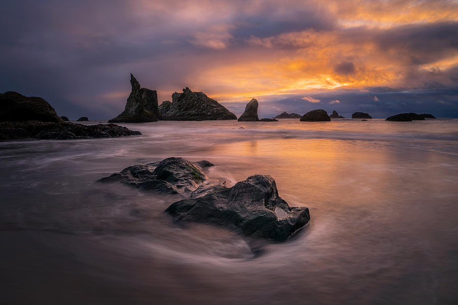 Sunset Photograph - Bright Sunset At Bandon Beach by Lydia Jacobs
