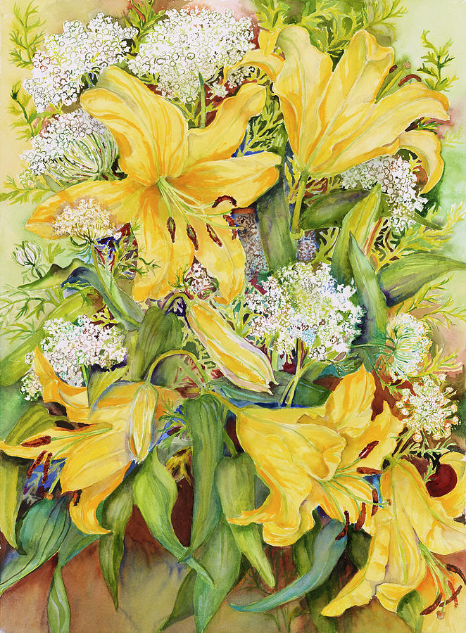 Flower Painting - Bright Yellow Lillies by Joanne Porter