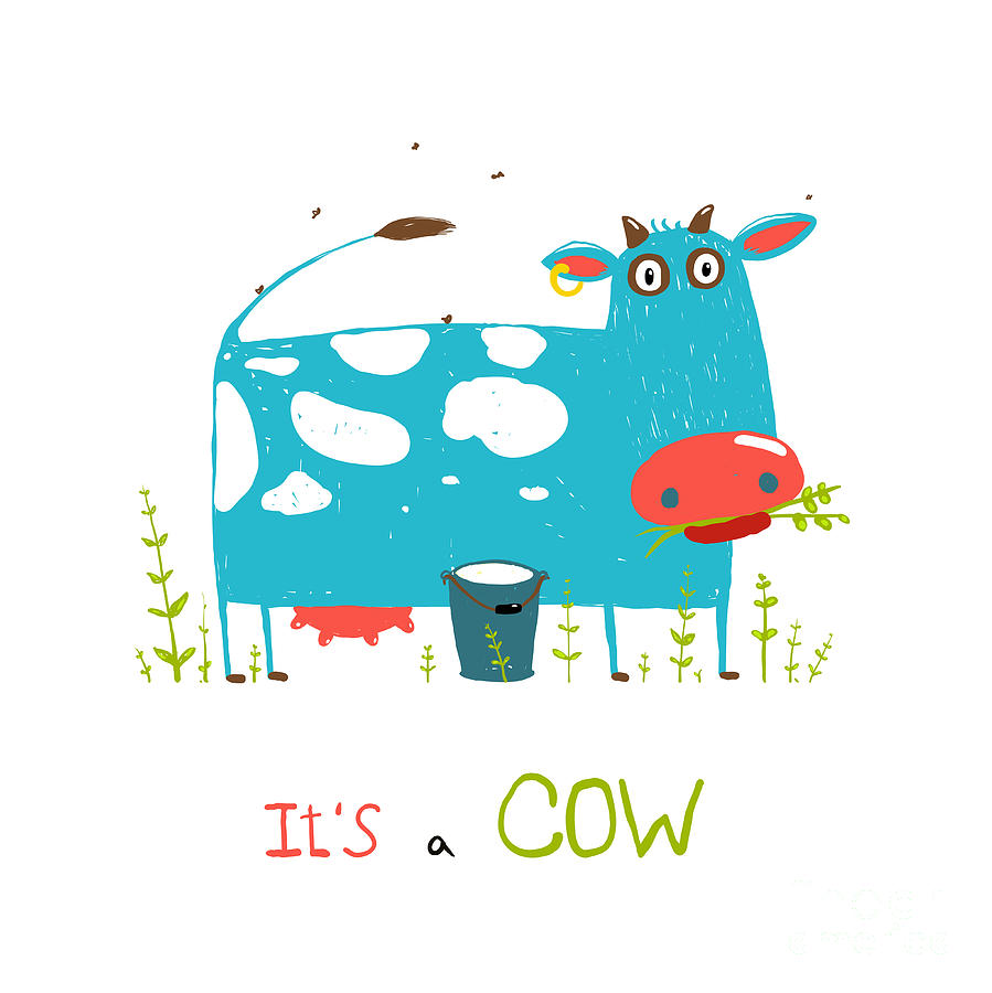 Country Digital Art - Brightly Colored Fun Cow And Milk For by Popmarleo Country Digital Art - Brightly Colored Fun Cow And Milk For by Popmarleo