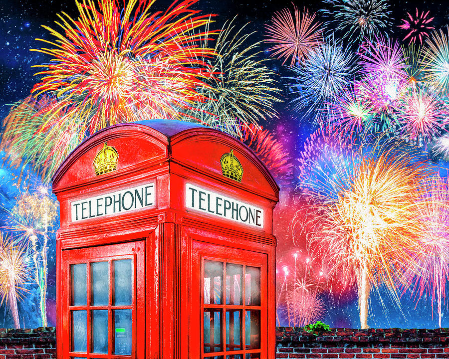 Brilliant Fireworks Over A Classic British Phone Box Photograph by Mark E Tisdale