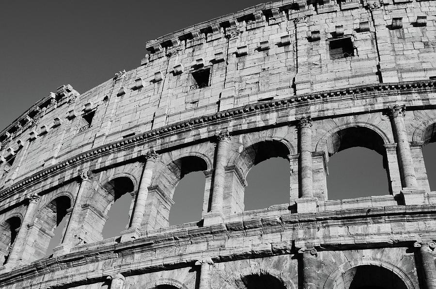 Brilliantly Sunlit Exterior of the Roman Colosseum Black and White Photograph by Shawn OBrien