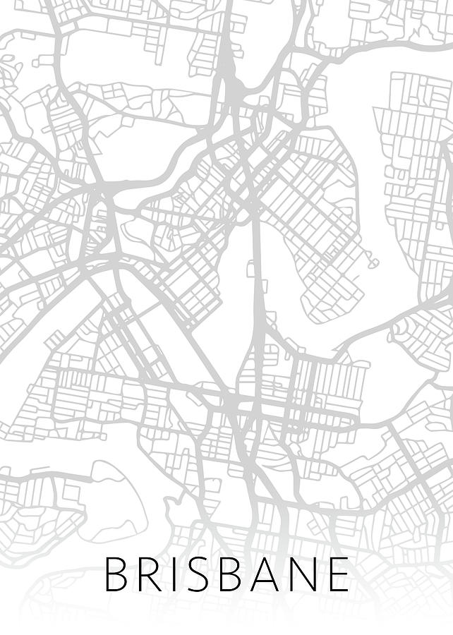 Brisbane Australia City Street Map Minimalist Black And White Series Mixed Media