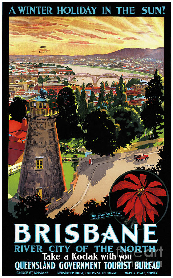 Vintage Drawing - Brisbane, Australia Vintage Travel Poster Restored by Vintage Treasure