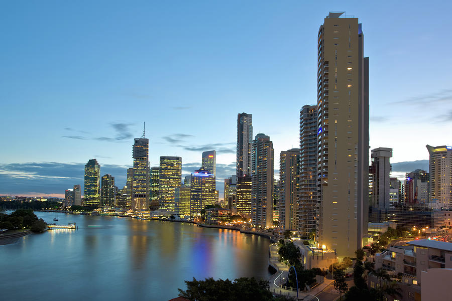 Brisbane Skyline And Coast Illuminated Photograph by Patrickoberem