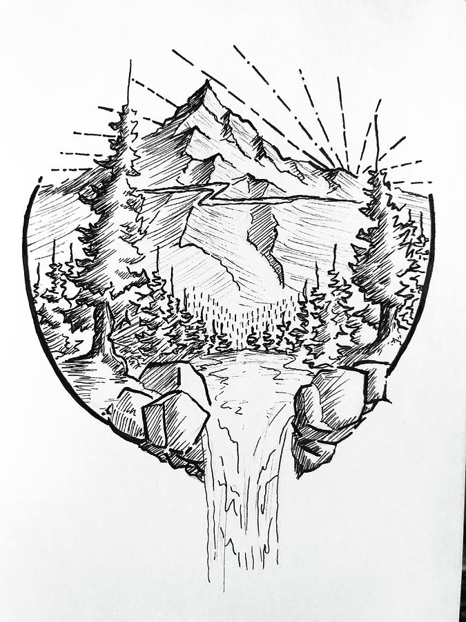 Patterns on Patagonia / Black and White Mountain Drawing