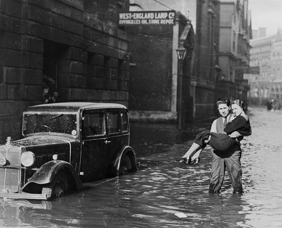 Black And White Photograph - Bristol Flood by Fox Photos
