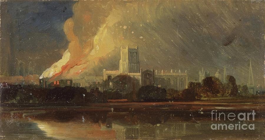 Bristol Riots: The Burning Of The Bishops Palace, C.1831 Painting by William James Muller