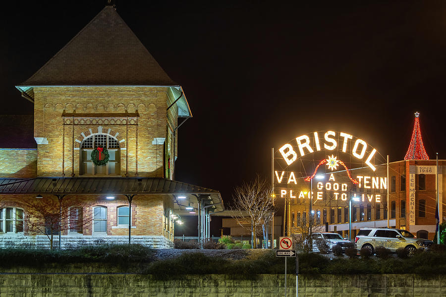Bristol Sign, Train Station, And Christmas Tree Photograph