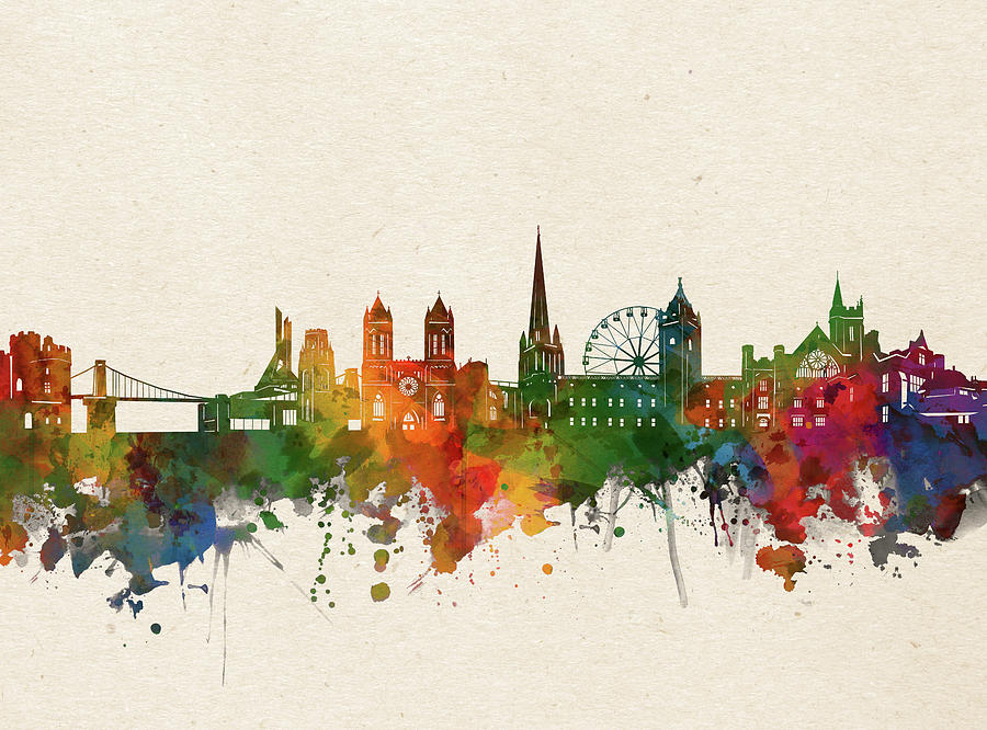 Bristol Skyline Watercolor Digital Art