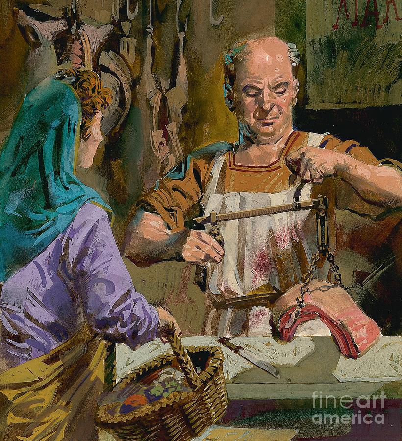 Meat Painting - British Butcher In Roman Times by Alessandro Biffignandi