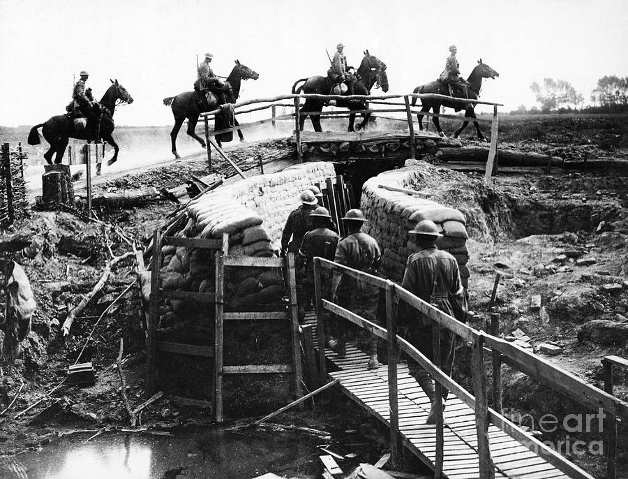 Horse Photograph - British Cavalry Crossing A Trench by Us National Archives/science Photo Library