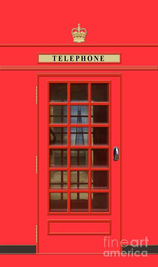 British Red Phone Box With The Shard Mixed Media
