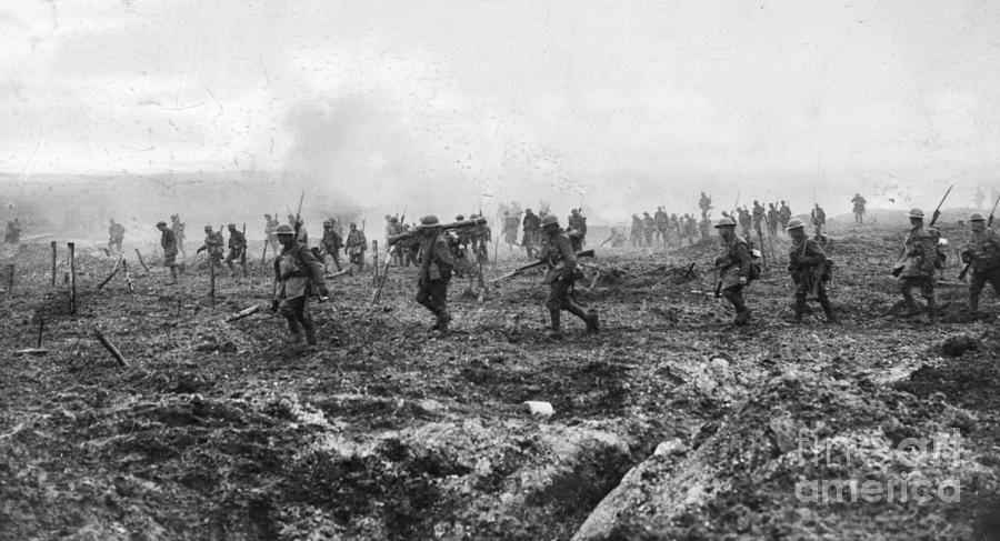 British Soldiers Cross Barren Ground by Bettmann