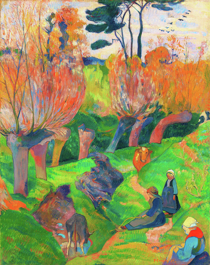 Tahiti Painting - Brittany Landscape With Cows - Digital Remastered Edition by Paul Gauguin Tahiti Painting - Brittany Landscape With Cows - Digital Remastered Edition by Paul Gauguin
