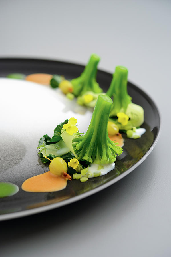 Broccoli, Preserved Gooseberries, Rice Cream And Peanut Butter Photograph by Tre Torri